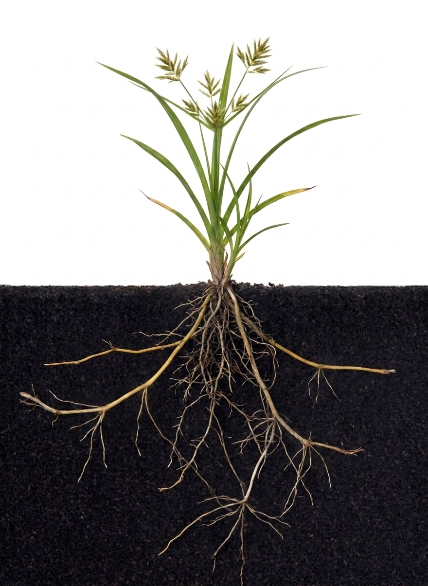 Nutsedge tuber network in Tampa soil